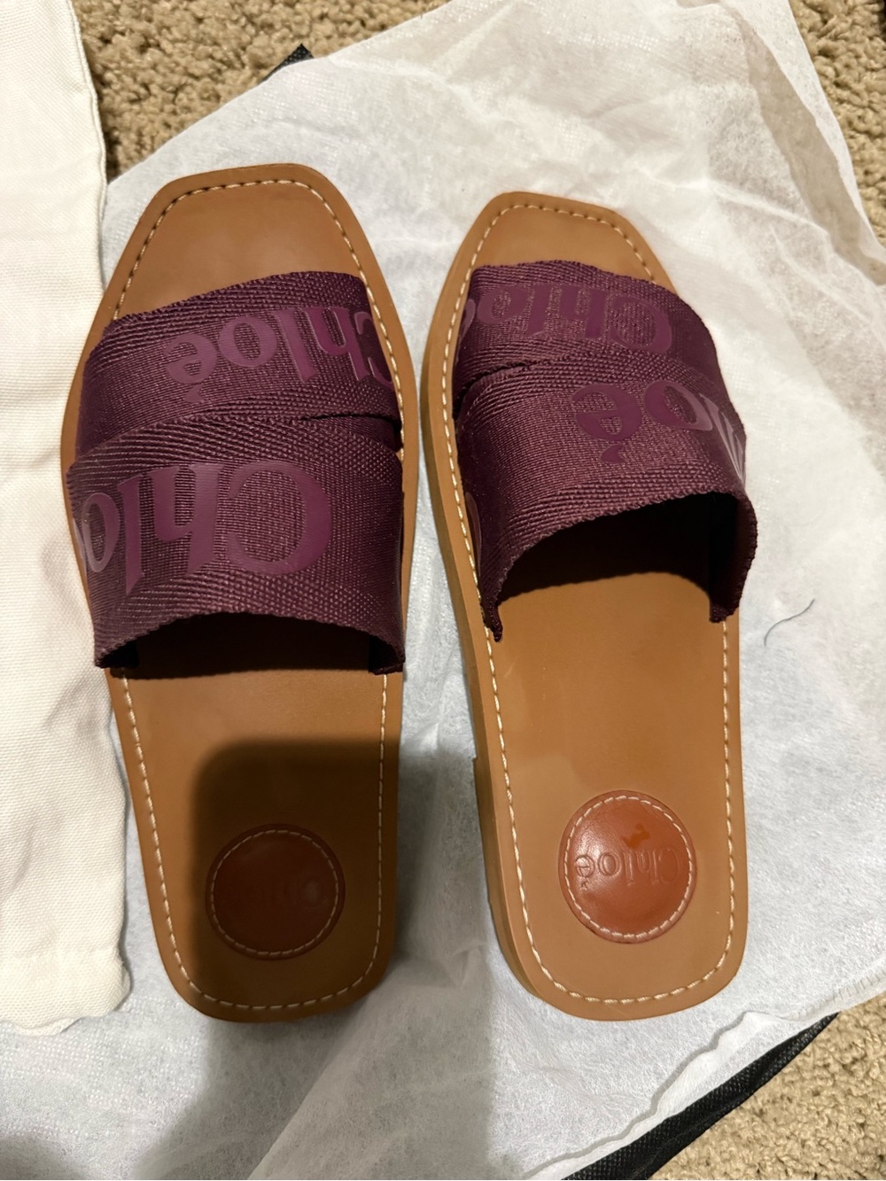 Chloe Woody Burgundy Slide Sandals